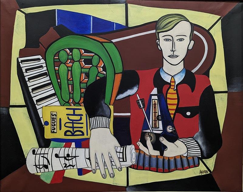 Georges Koskas (1922-2013), Portrait d'un musicien, 1947, huile sur toile, coll. Fondation Cherqui. Étudie dans les ateliers d'André Lhote et de Fernand Léger en 1946.