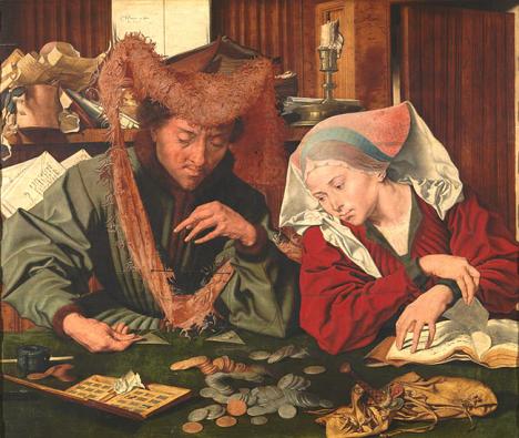 Marinus van Reymerswaele (1490-1546), Le changeur de monnaie et sa femme, 1539, huile sur panneau de bois, 83 x 97 cm, collection Musée du Prado