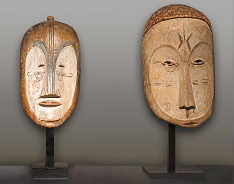 Masques Ngil Fang, Afrique équatoriale, conservés au Musée du quai Branly. © Photo Jean-Pierre Dalbéra, 2017