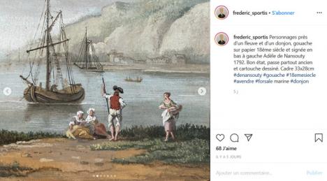 Gouache sur papier d'Adèle de Nansouty, fin XVIIIe siècle, présentée sur le compte Instagram de l'antiquaire Frédéric Sportis. #frederic_sportis 