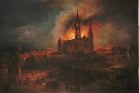 François Alexandre Pernot, L'incendie de la Cathédrale Notre-Dame de Chartres, 1836, huile sur toile, 178 x 260 cm. © Musée des beaux-arts de Chartres, CC BY-SA 4.0