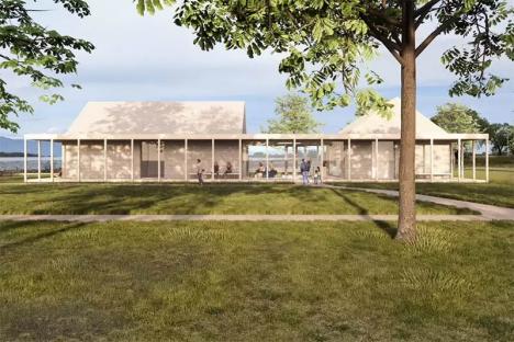 Vue d’architecte du futur musée-atelier Jean Paul Riopelle à L’île-aux-Grues au Canada © Atelier Pierre Thibaut