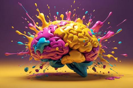 Cerveau composé de tâches de peinture, image générée par intelligence artificielle. © Geralt, Pixabay License