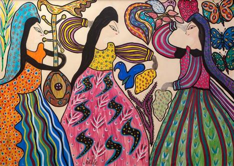 Baya, Danse des foulards, 1975, gouache et aquarelle sur papier. © Baya, 2024 & Galerie Mennour, Paris
