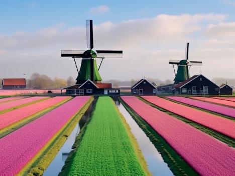 Moulins aux Pays-Bas, image générée par le logiciel d'intelligence artificielle Midjourney. © Sérgio Valle Duarte, 2023, CC BY-3.0