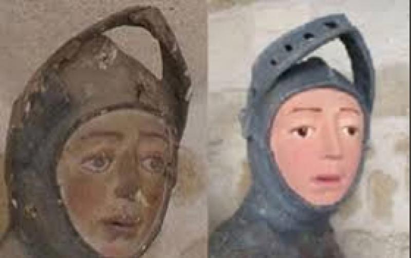 Avant et après la "restauration" du Saint Georges d'Estella, en Espagne.