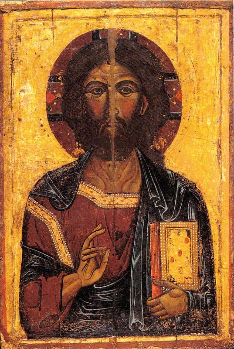 Le Sauveur de Gavchinki (c. 1200), une des plus anciennes icônes exposées au Musée Andreï Roublev