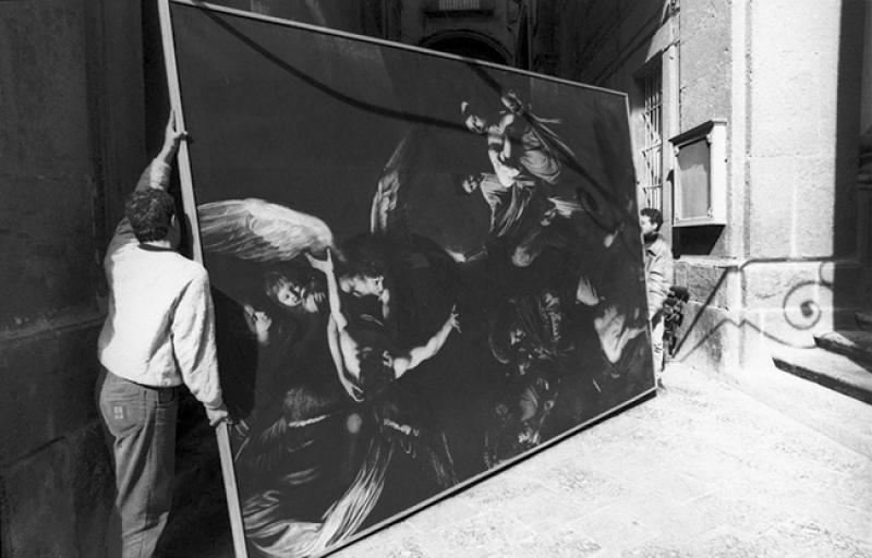 Transport des Sept oeuvres de Misericorde du Caravage, vers l'église Pio Monte della Misericordia à Naples, le 15 février 1991 © photo Stefano Renna