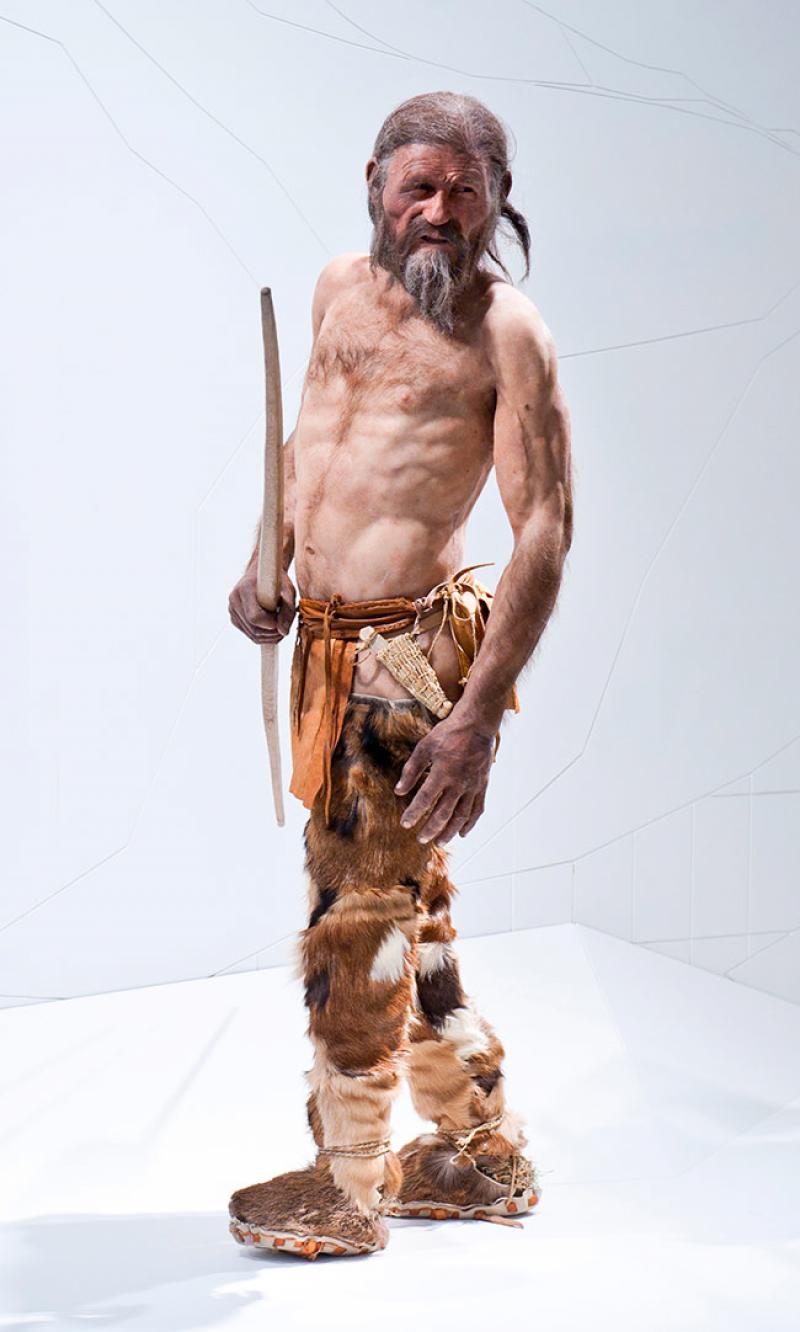 Reconstitution d'Ötzi présentée au Musée archéologique du Haut-Adige, en Suisse. © Museo Archeologico dell’Alto Adige.