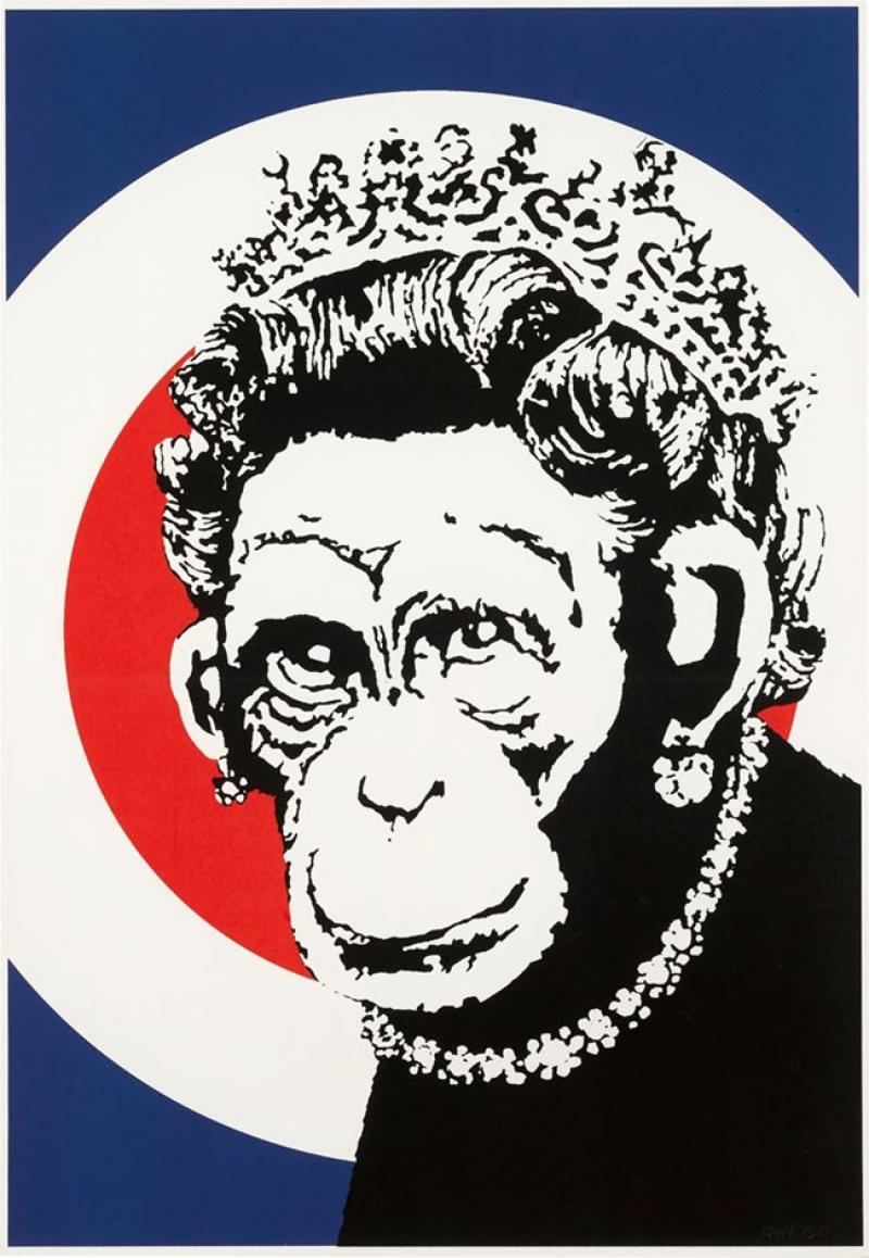 Banksy, Monkey Queen, 2003, 49,2 x 34,5 cm, sérigraphie sur papier, éd. 750 ex. dont 150 signés. 