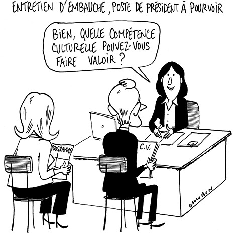 Dessin Humour : Entretien d’embauche, poste de Président à pourvoir : Le Pen / Macron © Michel Cambon 2022