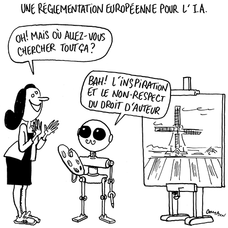 Dessin Humour :  une réglementation européenne pour l’intelligence artificielle (IA) © Michel Cambon