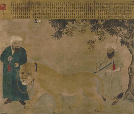 <em>La Lionne</em>, 1483, Asie Centrale, encre et pigments sur papier, 242 x 287 cm