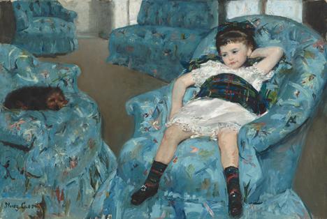 Mary Cassatt, <em>Petite fille dans un fauteuil bleu</em>, vers 1877-1878, huile sur toile, 89,5 x 129,8 cm, National Gallery of Art, Washington