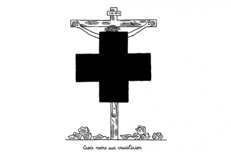 Croix noire sur crucifixion - Dessin Jochen Gerner 