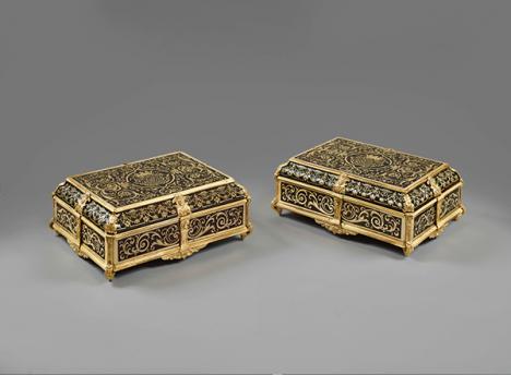 Paire de coffrets en marqueterie Boulle