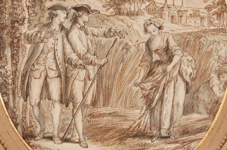 Charles-Dominique-Joseph Eisen (1720-1778), <em>Pourquoy la chagriner? Elle est jolie et sage</em> (détail), 1768, oeuvre sur papier, 26,90 x 20,10 cm