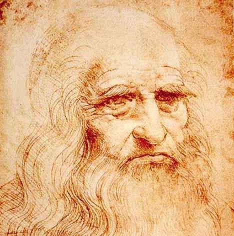 Portrait d'un vieil homme considéré comme étant l'autoportrait de Léonard de Vinci, circa 1510-1515, 33 × 21,6 cm, bibliothèque royale de Turin