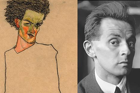 Egon Schiele (1890-1918), Selbstbildnis (autoportrait), 1910 et portrait (date inconnue)