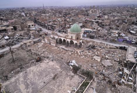 La mosquée Al-Nouri en ruine, vue prise par un drone. © Photo Iconem / UNESCO 