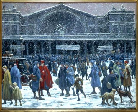 Maximilien Luce, <em>La Gare de l'Est sous la neige</em>, 1917, huile sur toile, 162 x 130 cm. Photo : Ville de Mantes-la-Jolie 