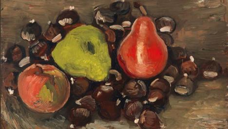 Vincent Van Gogh (1853 - 1890), <em>Nature morte avec des fruits et des châtaignes</em>, considérée comme un faux, le musée Van Gogh l'a identifiée comme étant de la main de l'artiste. 