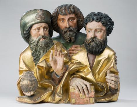 Nicolas de Haguenau, Groupe d’Apôtres, 1512 – 1516, sculpture en tilleul polychromé, Musée Unterlinden, Colmar. © Musée Unterlinden, Colmar.