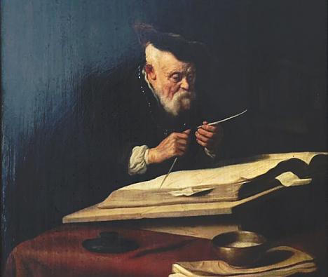 Salomon Koninck (1609-1656), Vieillard taillant sa plume, huile sur toile, 67 x 51 cm