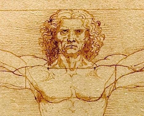 Léonard de Vinci, L'Homme de Vitruve (détail), c .1490, plume et lavis, 34 x 26 cm, Galleria dell’Accademia de Venise. © Luc Viatour