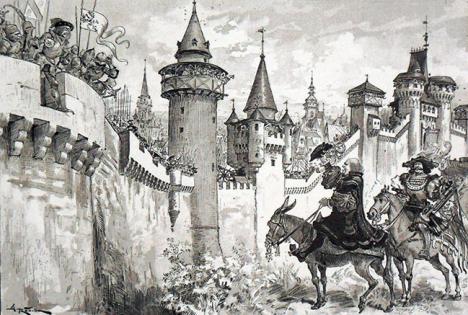 Albert Robida (1848-1926), La harangue faicte par Ulric Gallet à Picrochole, illustration du chapitre 31 de Gargantua (c.1534), 2e roman écrit par François Rabelais (c.1490-1553)