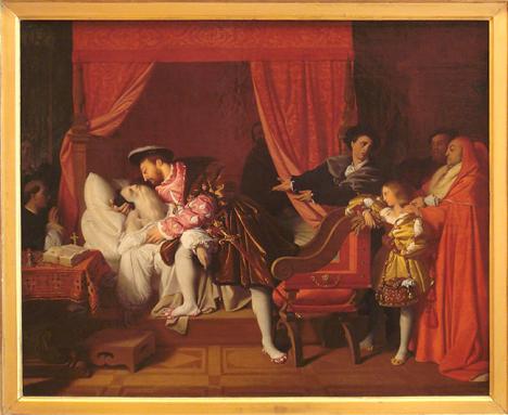Jean-Auguste-Dominique Ingres (1780–1867), François Ier reçoit les derniers soupirs de Léonard de Vinci, 40 x 50,5 cm, collection Musée du Palais, Paris