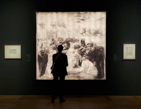 Réflectographie de <em>L'adoration des mages</em> de Léonard de Vinci présenté dans la rétrospective du musée du Louvre - Photo <em>L'Œil</em>