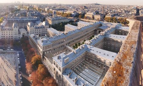 Vue aérienne de l'Hôtel-Dieu depuis Notre-Dame, avec le projet de Novaxia. © Anne Demians/Novaxia
