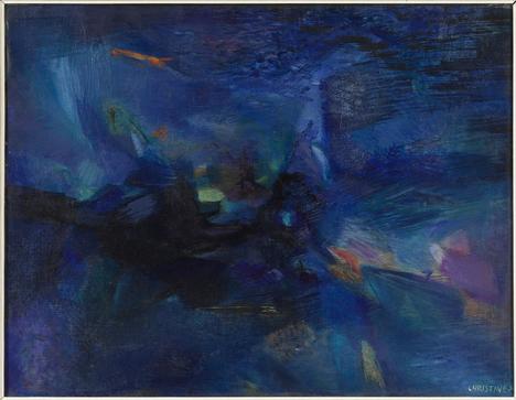 Christine Annie Boumeester, Composition, 1958, huile sur toile, Musée d'art moderne de la ville de Paris. © Photo Julien Vidal.