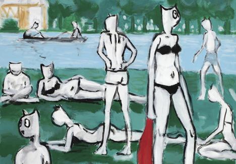 Alain Séchas, Bords de Marne, 2019, acrylique sur toile, 162 x 130 cm. © Alain Séchas/Galerie Laurent Godin.