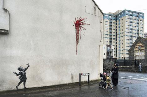 L'œuvre de Banksy réalisée dans le quartier de Barton Hill à Bristol pour la Saint Valentin. © Banksy