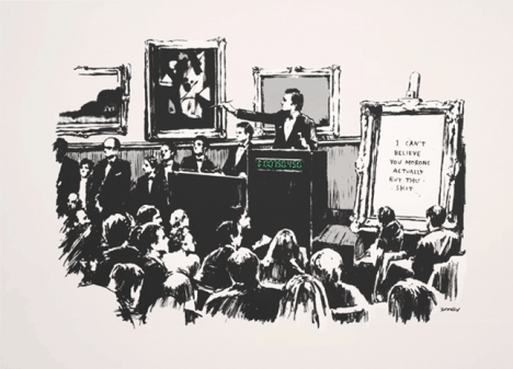 Banksy, Morons, 2006. Chez Sotheby's, la vente online du 13-26 mars 2020 consacrée à Banksy a dépassé son estimation avec un total de 1,2 million d'euros (24 lots vendus sur 25) © Banksy/Sotheby's.