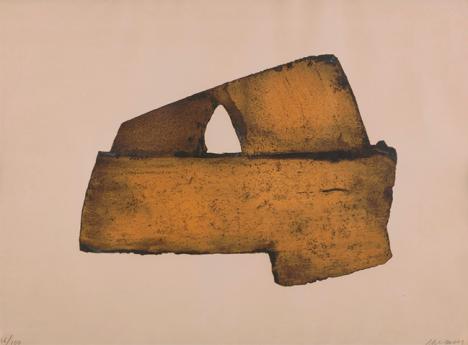 Pierre Soulages, Eau-forte XX, 1972, eau-forte en couleurs sur cuivre découpé, 50 x 65 cm. © Ader