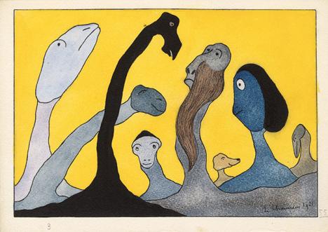 Léopold Chauveau, Paysage monstrueux n°55, 1921, encre noire et aquarelle sur papier vélin épais Ingres Arches MBM, 18 x 26 cm, Paris, musée d’Orsay