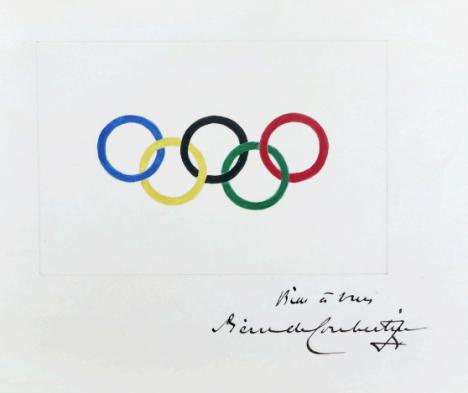Dessin drapeau olympique, Coubertin, 1913 © Cannes Enchères