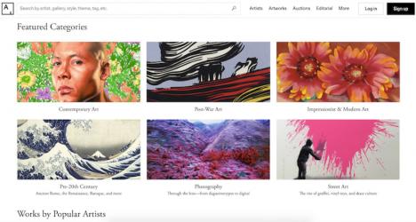 Page d'accueil de la plateforme en ligne Artsy © Artsy