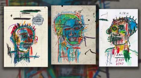 Au centre, une oeuvre authentique de Jean-Michel Basquiat. A g. et à d., des oeuvres présentées à l'exposition de la galerie Volcano à Nuits-Saint-Georges. © Nordine Zidoun, galeriste au Luxembourg