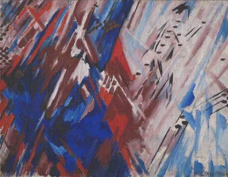 Attribué à Mikhaïl Larionow, Rayonismus Rot und Blau, 1913, huile sur toile, 52 x 68 cm, Museum Ludwig, Cologne. © VG Bild-Kunst, Bonn 2020/Photo Rheinisches 
