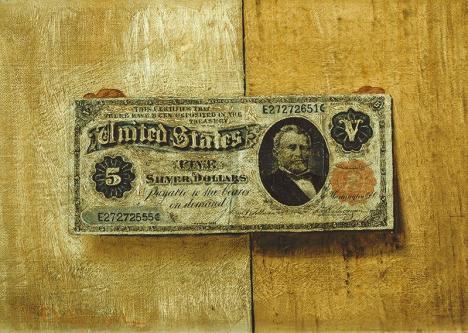 Victor Dubreuil, Five Dollar Bill, vers 1885, huile sur toile. © The Phillips Collection