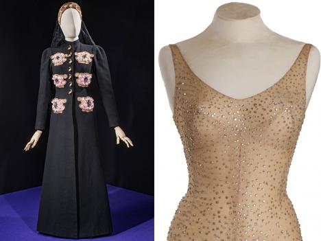 Manteau Schiaparelli soir ayant appartenu à la comédienne Renée Saint-Cyr, Collection Haute-Couture 1938-1939, vendu 540 000 euros par Cornette de Saint Cyr. © Cornette de Saint Cyr Robe portée par Marilyn Monroe lors de son interprétation de Happy Birthday, Mr. President en 1962 et vendue pour 4,3 M€ en 2016. © Julien's Auctions