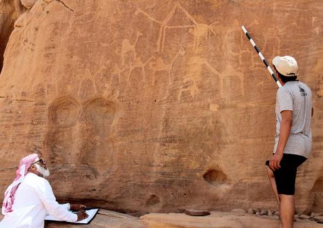 Relevé de fresques pariétales sur le site d'Al-Ula en Arabie saoudite  © Royal Commission for Al-Ula / RCU