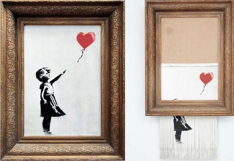 Banksy, La Girl with balloon (La fille au ballon) et Love is in the Bin (L'amour est dans la poubelle), 2018. © Sotheby's