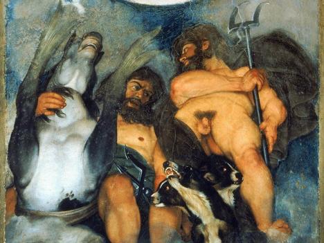 Le Caravage, Jupiter, Neptune et Pluton (détail), vers 1597-1600, fresque murale, 180 x 300 cm, Villa Aurora, Casino Boncompagni Ludovisi, Rome © Photo PiCo, Domaine public