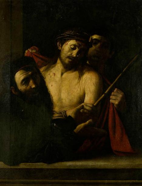Le Couronnement d'épines, une œuvre du Caravage ou de l'entourage de José de Ribera ? XVIIe siècle, huile sur toile, 111 x 96 cm.