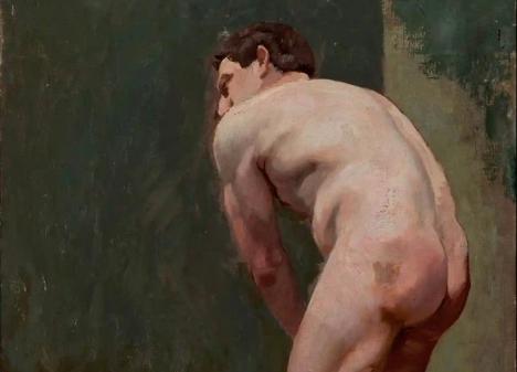 Lucian Freud, Standing Male Nude (Homme nu debout), détail, 65 x 43 cm, huile sur toile © Courtesy Thierry Navarro